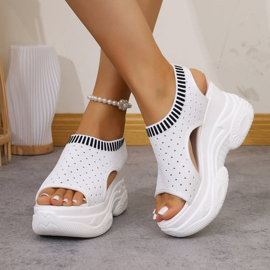 Damen komfortable Sneaker-Sandalen mit luftdurchlässigem Obermaterial und modischer Plateau-Sohle EB