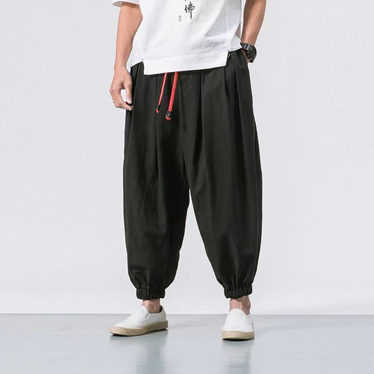 Herren nan lockere Haremshose mit Kordelzug, elastischen Bündchen und leichter Baumwoll-Leinen Mischung EB