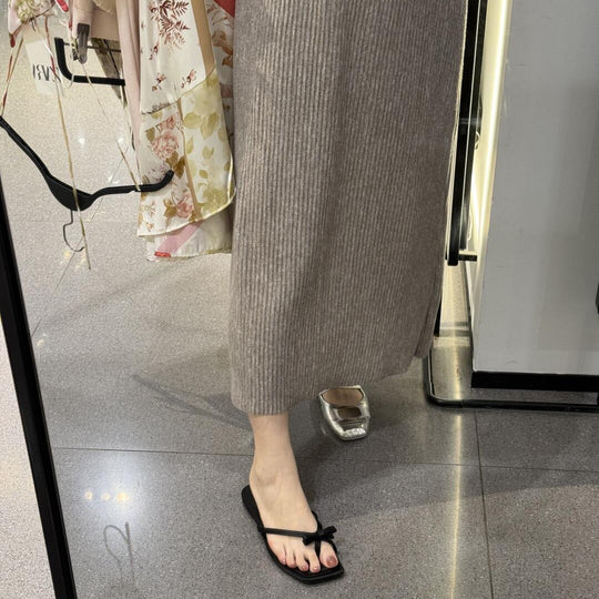 Damen Zehentrenner-Sandalen mit elegantem Schleifenakzent und rutschfester Sohle EB
