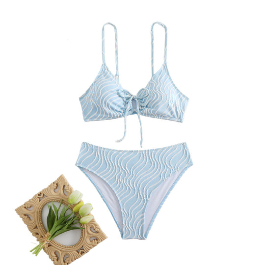 Damen Zweiteiliger Bikini mit verspieltem Wellenmuster EB