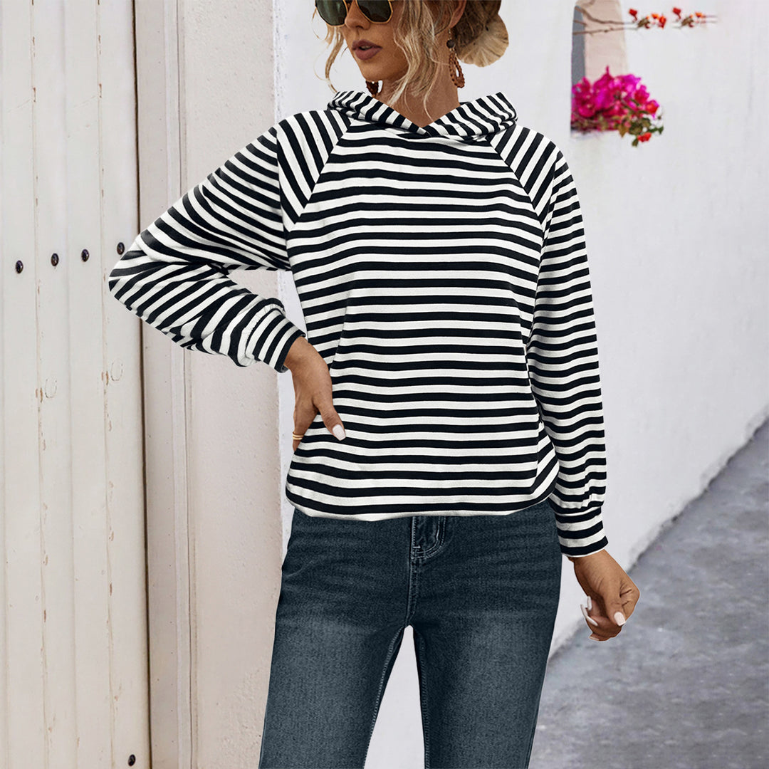 Damen gestreifter Kapuzensweater mit lässigem Schnitt und Raglanärmeln EB