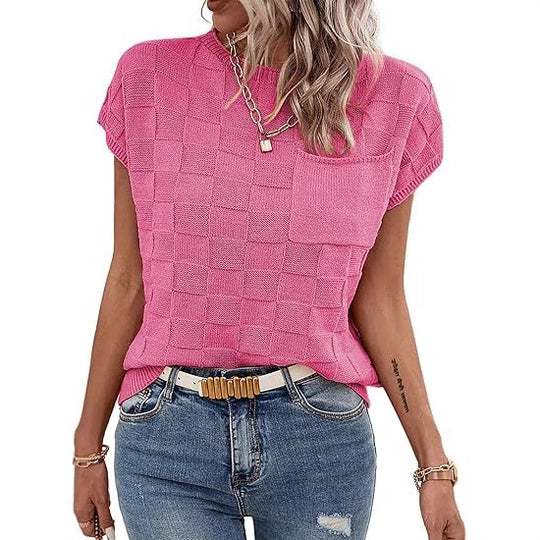 Damen lässiges Strickoberteil mit modernem Karomuster EB