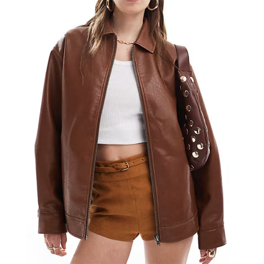Damen Kunstlederjacke mit lässigem Schnitt und praktischen Reißverschlusstaschen EB