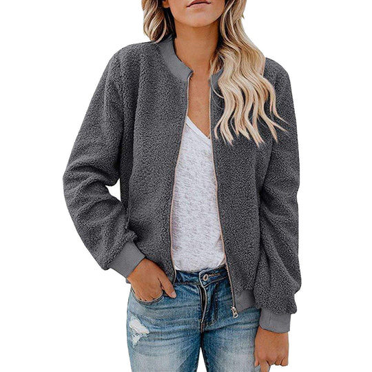 Damen Fleece Bomberjacke mit Stehkragen EB