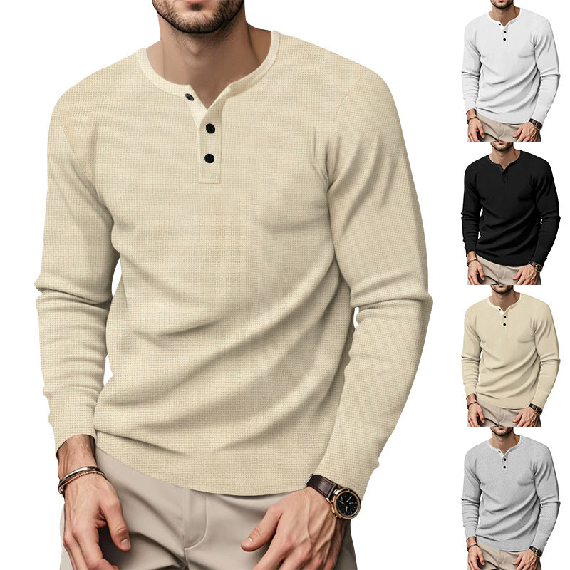 Herren Langarm Henley-Oberteil mit strukturierter Oberfläche EB