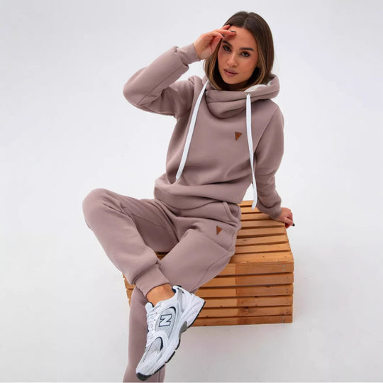 Damen Loungewear-Set mit Schalkragen-Hoodie und taillierter Jogginghose EB