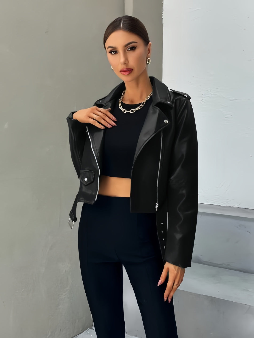 Damen cropped Bikerjacke EB