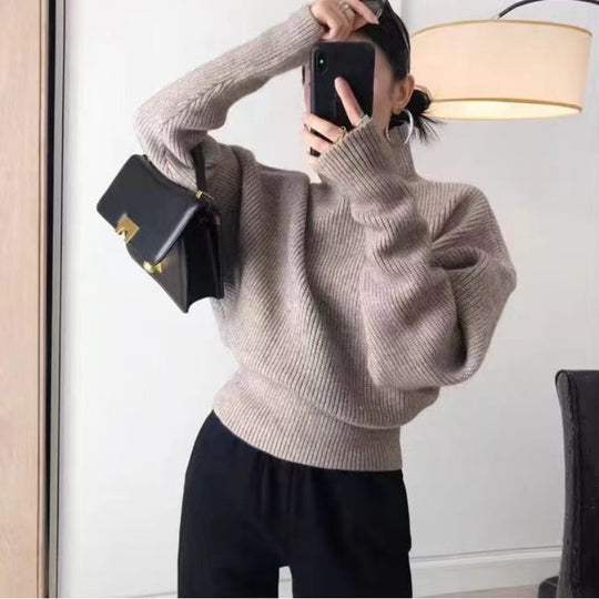 Damen Modischer Stehkragenpullover mit strukturiertem Strickmuster EB