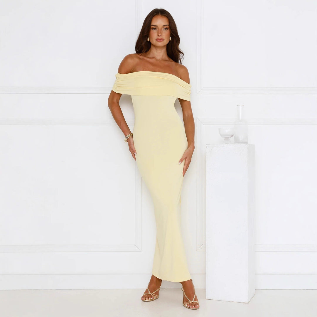 Damen Elegantes Maxikleid mit Off-Shoulder Schnitt und figurbetonter Passform EB