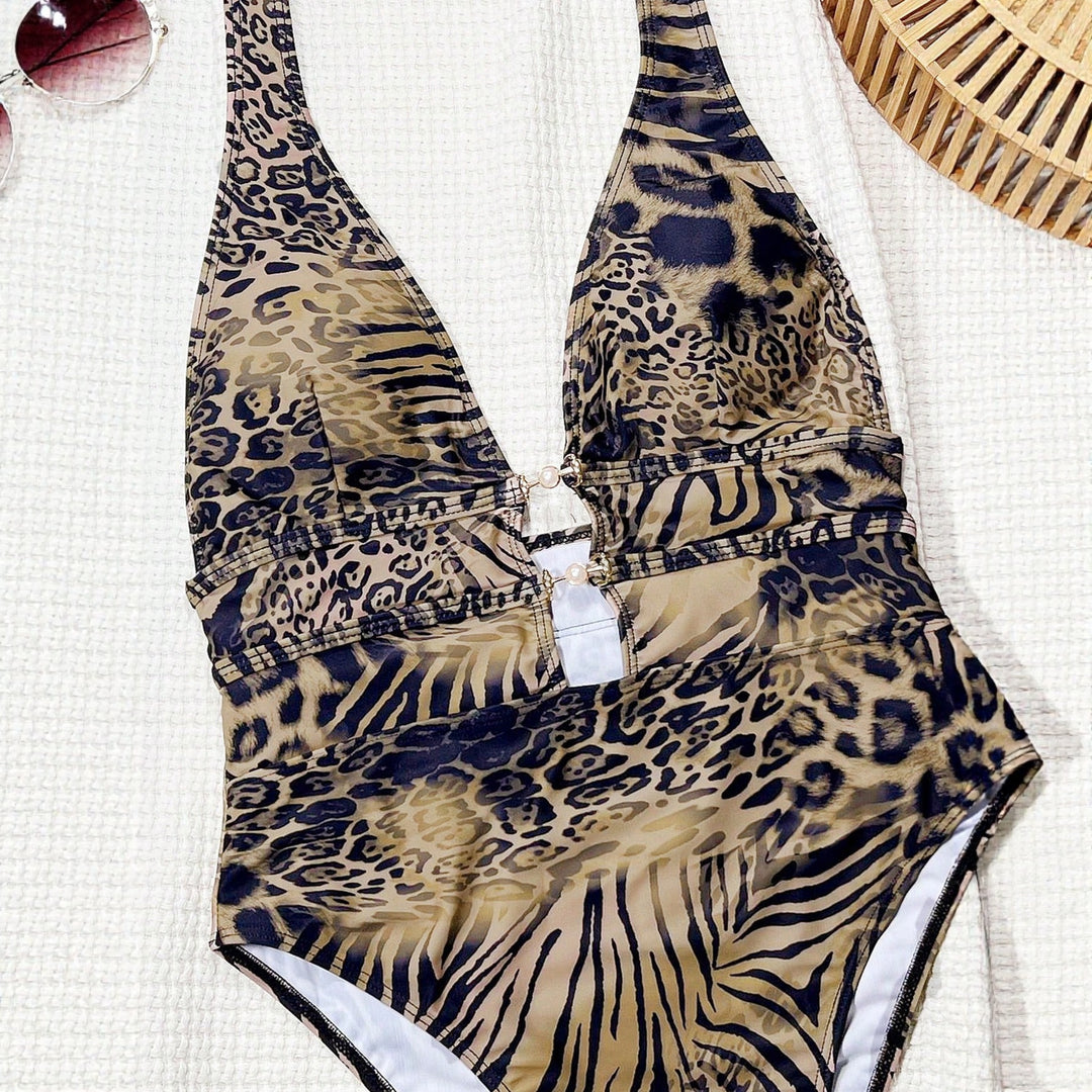 Damen Premium Einteiler-Badeanzug mit tiefem V-Ausschnitt und eleganten Schmuckdetails EB