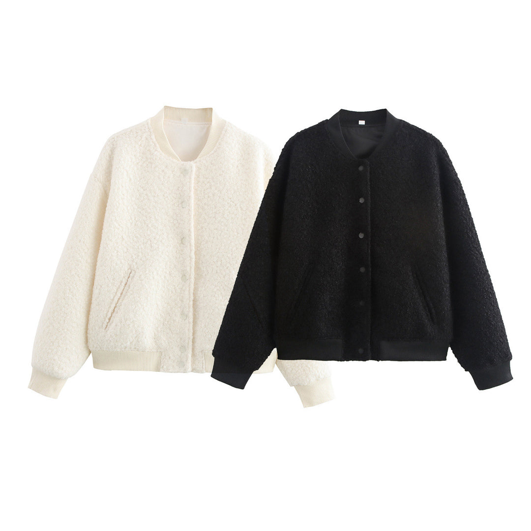 Damen Oversized Fleecejacke mit Knopfverschluss und Seitentaschen EB