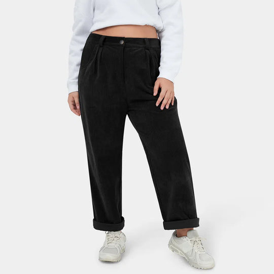 Damen Cordhosen mit weitem Bein und Bundfalten EB