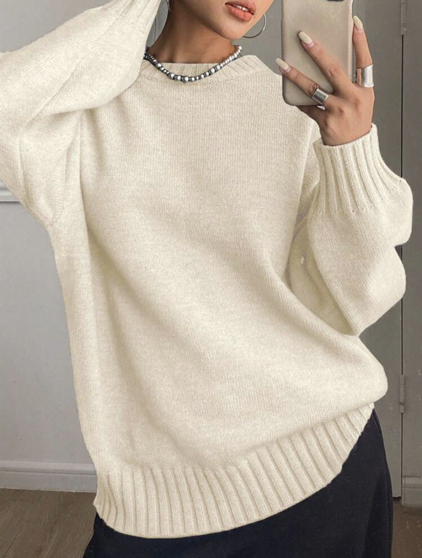 Damen Kaschmir-Optik Oversize-Pullover mit Rundhalsausschnitt und verlängerten Rippbündchen EB