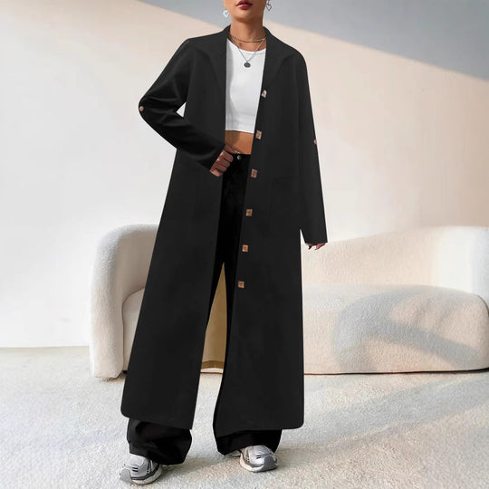 Damen Stilvolle lange Jacke mit eleganten Knopfdetails EB