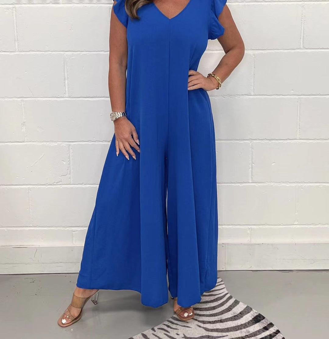 Damen Weit geschnittenes Jumpsuit mit V-Ausschnitt EB