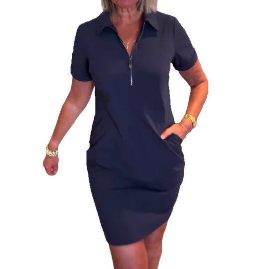 Damen nan legeres Polokleid aus Jersey mit Halbfrontreißverschluss und Eingrifftaschen EB