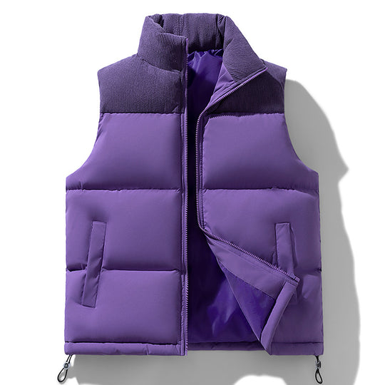 Unisex Gepolsterte Steppweste mit Cordbesatz, hohem Stehkragen und verstellbarem Kordelzug EB