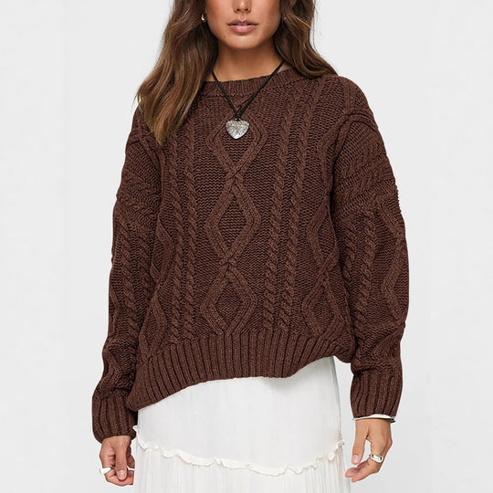 Damen Grobstrickpullover mit Wellenmuster und weitem Schnitt EB