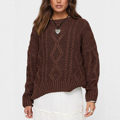 Damen Grobstrickpullover mit Wellenmuster und weitem Schnitt EB