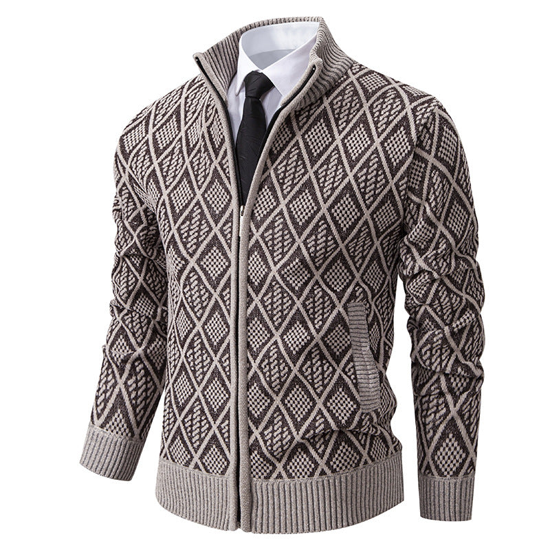 Herren modische Strickjacke mit grafischem Zipper-Design EB