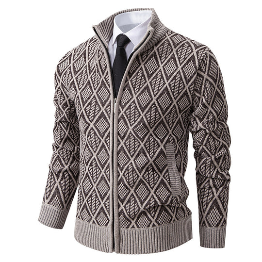Herren modische Strickjacke mit grafischem Zipper-Design EB