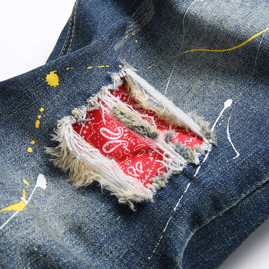 Herren kreative Ripped Jeans mit einzigartigen Farbklecksen EB