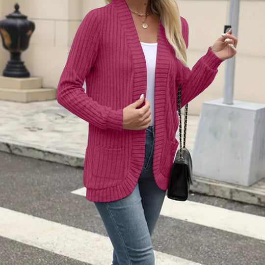 Damen Strickjacke mit offenen Front und praktischen Taschen EB