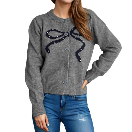 Damen Strickjacke mit verspieltem Schleifenmotiv und hochwertigen Knopfdetails EB