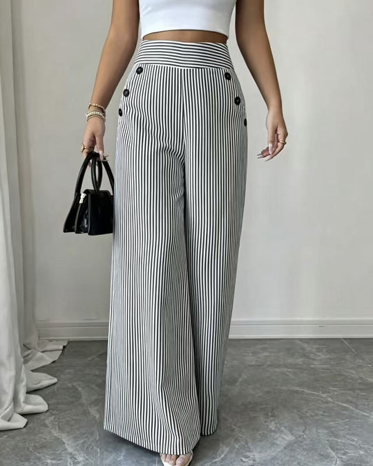 Damen nan hochgeschnittene Palazzo-Hose mit maritimen Knopfdetails und weitem Bein EB