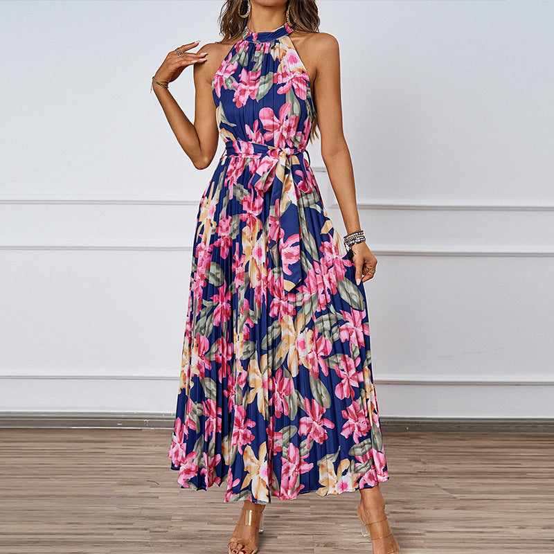 Damen Maxikleid mit detaillierter Plisseeverarbeitung und schickem Bindegürtel EB