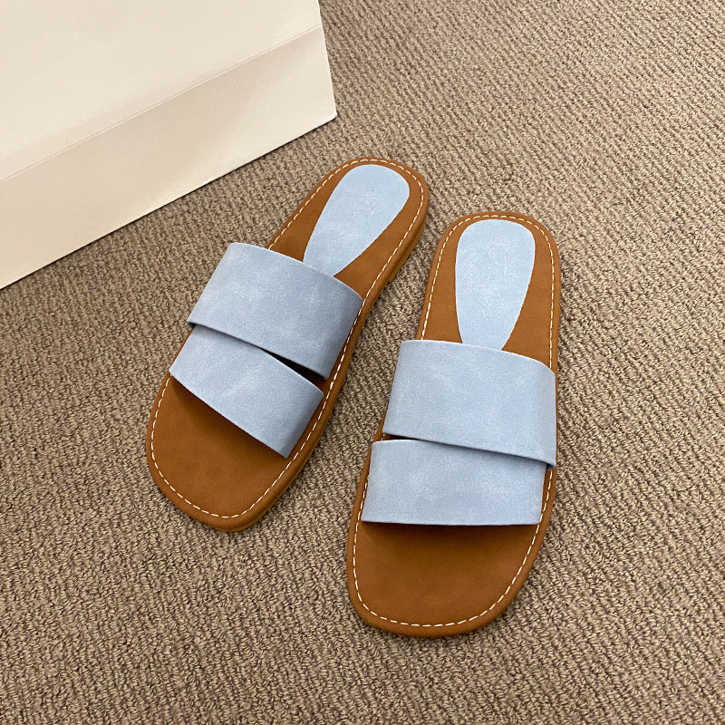 Damen modische Slide-Pantoletten mit breitem Riemen und weichem Fußbett EB