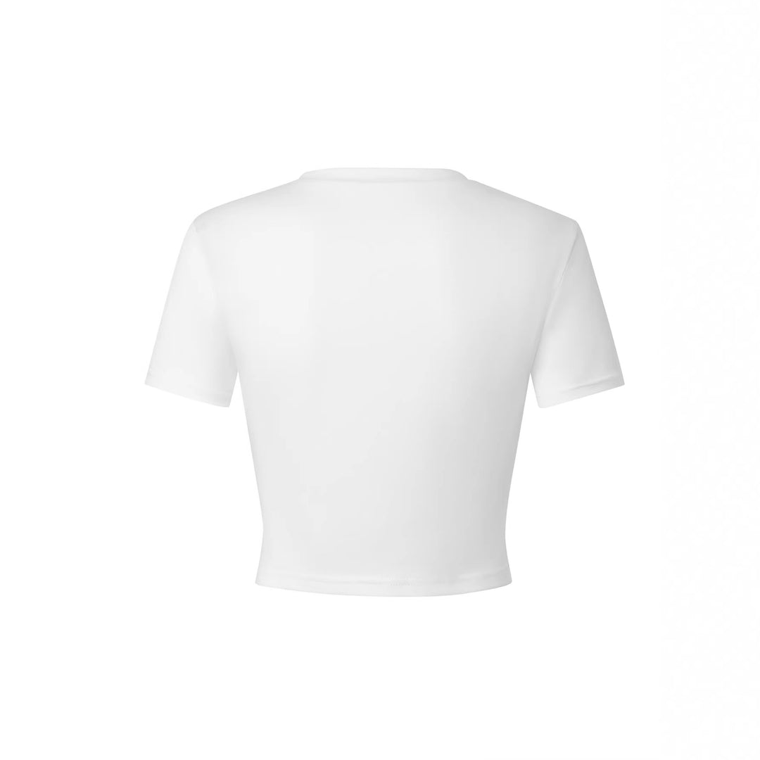 Damen Crop-Top mit kreativen Cocktail-Motiv und festlichem Aufdruck EB