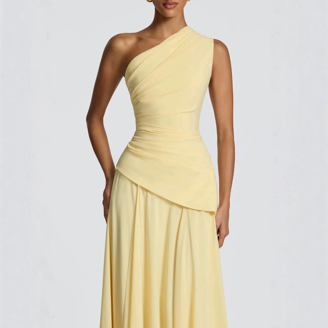 Damen Elegantes One-Shoulder Maxikleid mit fließenden Drapierungen EB