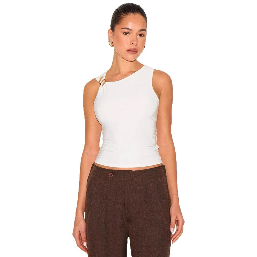 Damen Elegantes Top mit asymmetrischem Schnitt und dekorativen Riegeln EB