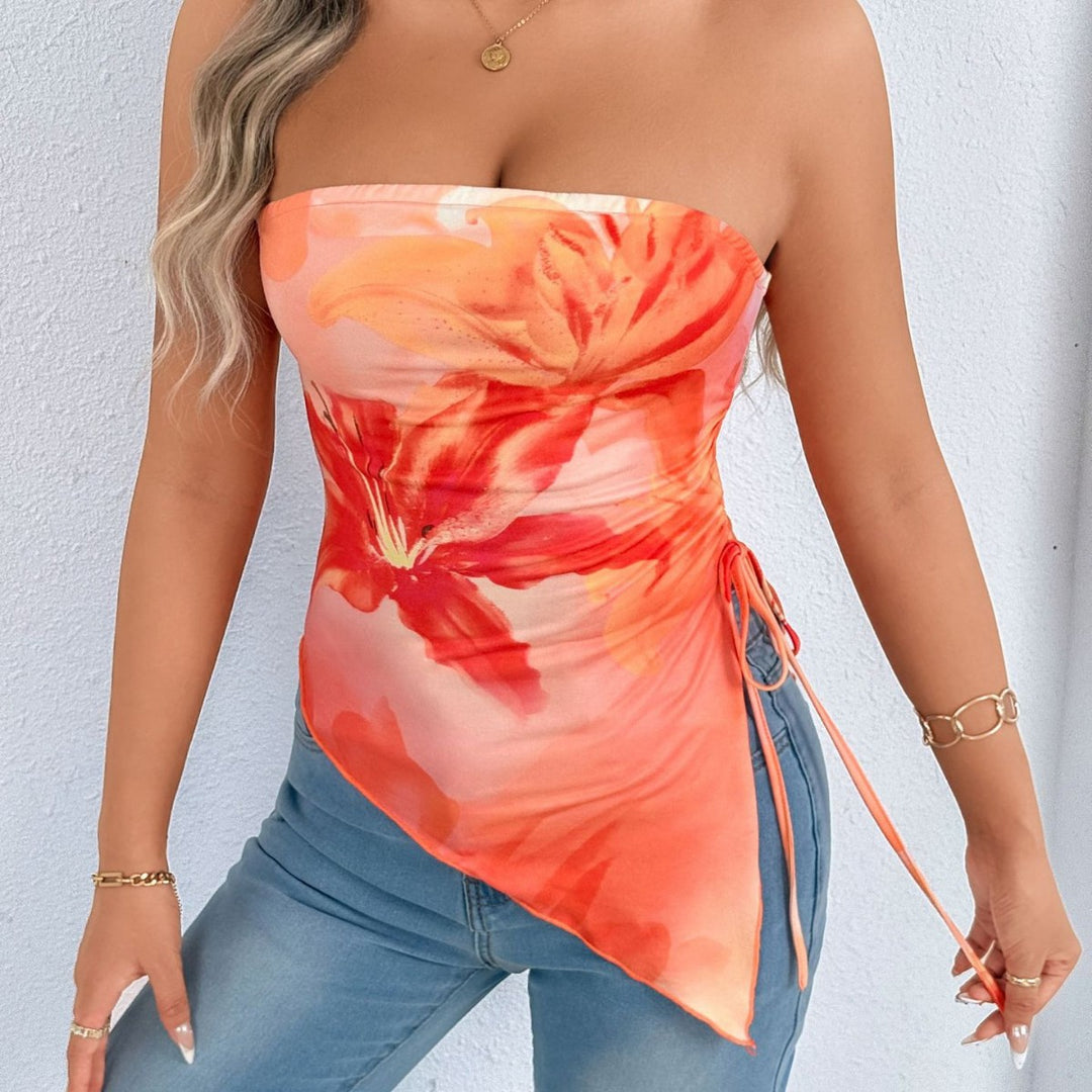 Damen Oberteil mit asymmetrischem Schnitt und floralem Design EB