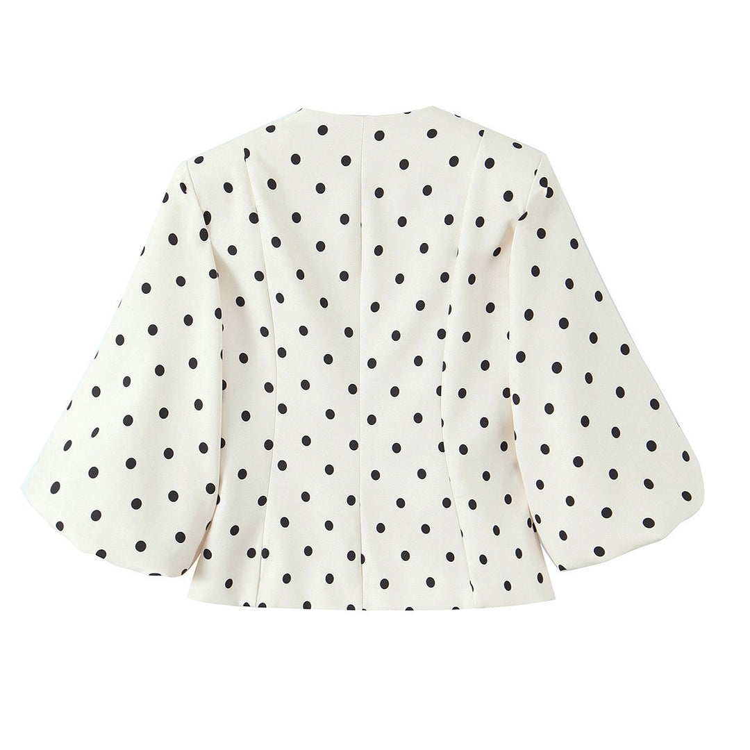 Damenbluse mit voluminösen Ärmeln und Polka-Dot-Muster EB