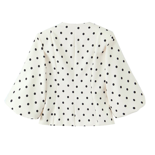 Damenbluse mit voluminösen Ärmeln und Polka-Dot-Muster EB