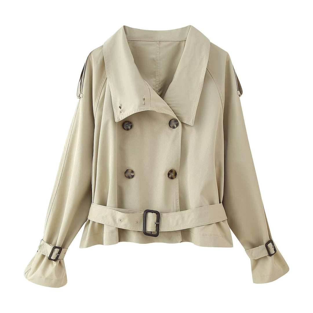 Damen modische Kurzjacke mit zwei Reihen Knöpfen und breitem Kragen EB