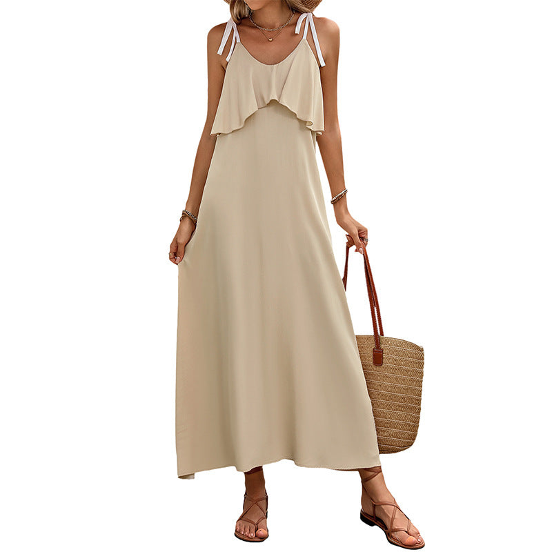 Damen Maxi-Kleid mit Rüschendesign und verstellbaren Trägern EB