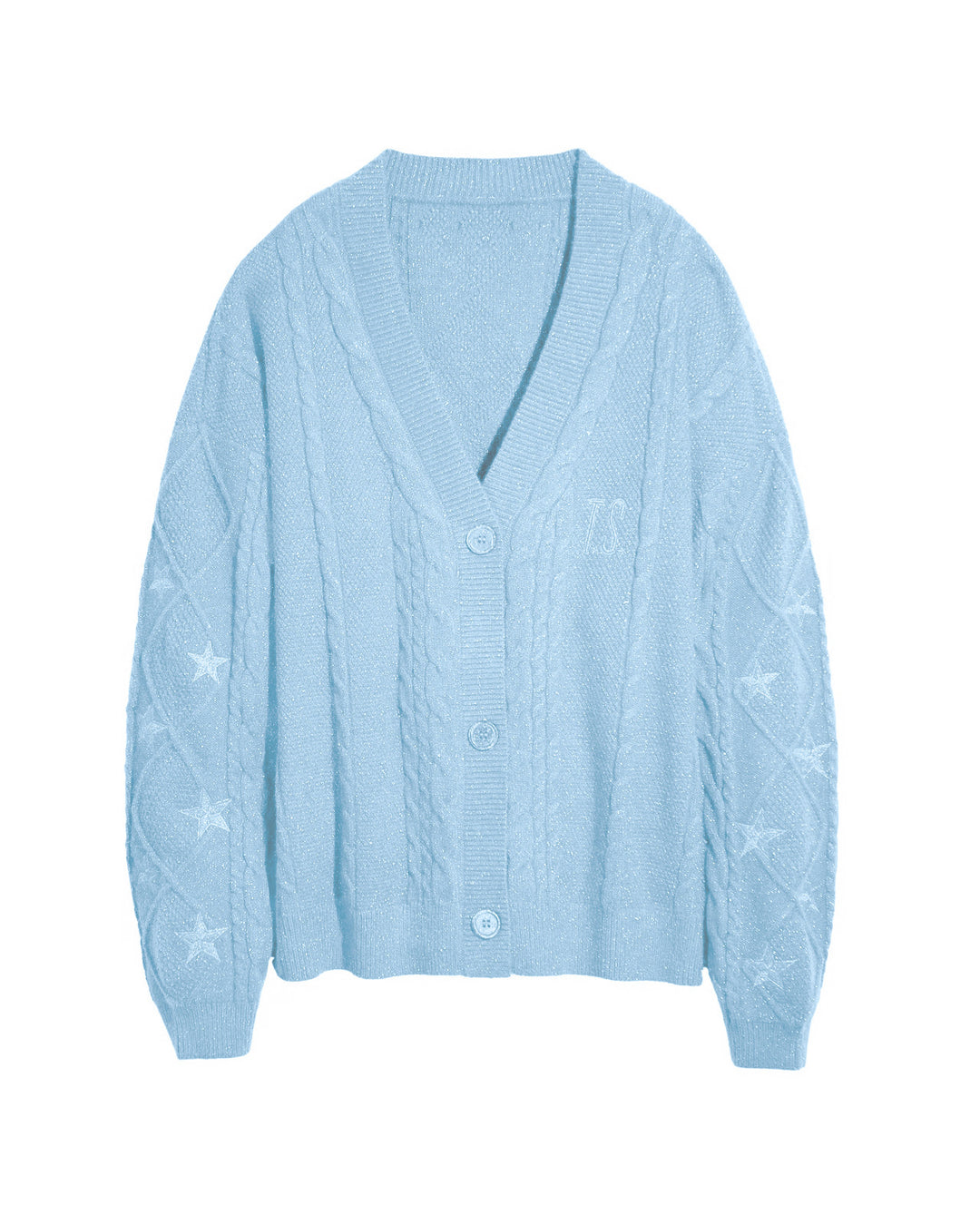 Damen nan großzügiger Grobstrick-Cardigan mit Zopfmuster, V-Ausschnitt und Sternstickereien EB