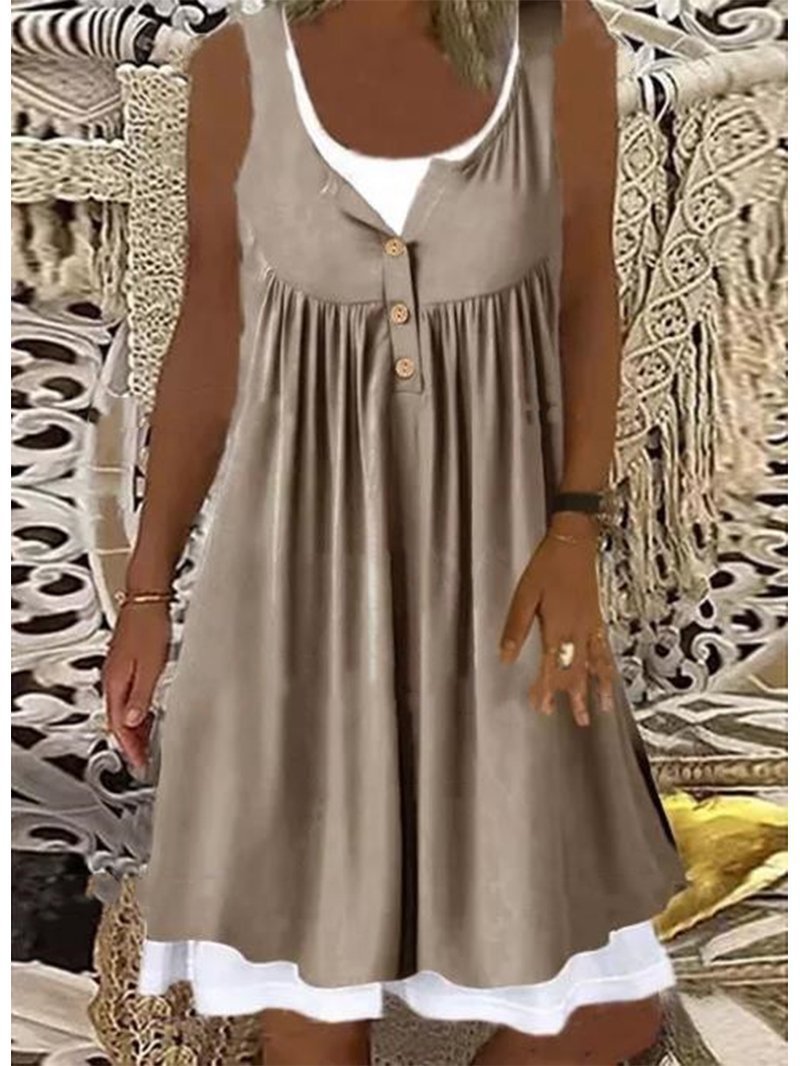 Damen Sommerliches Freizeitkleid mit dekorativen Knopfdetails und ausgestelltem Rock EB