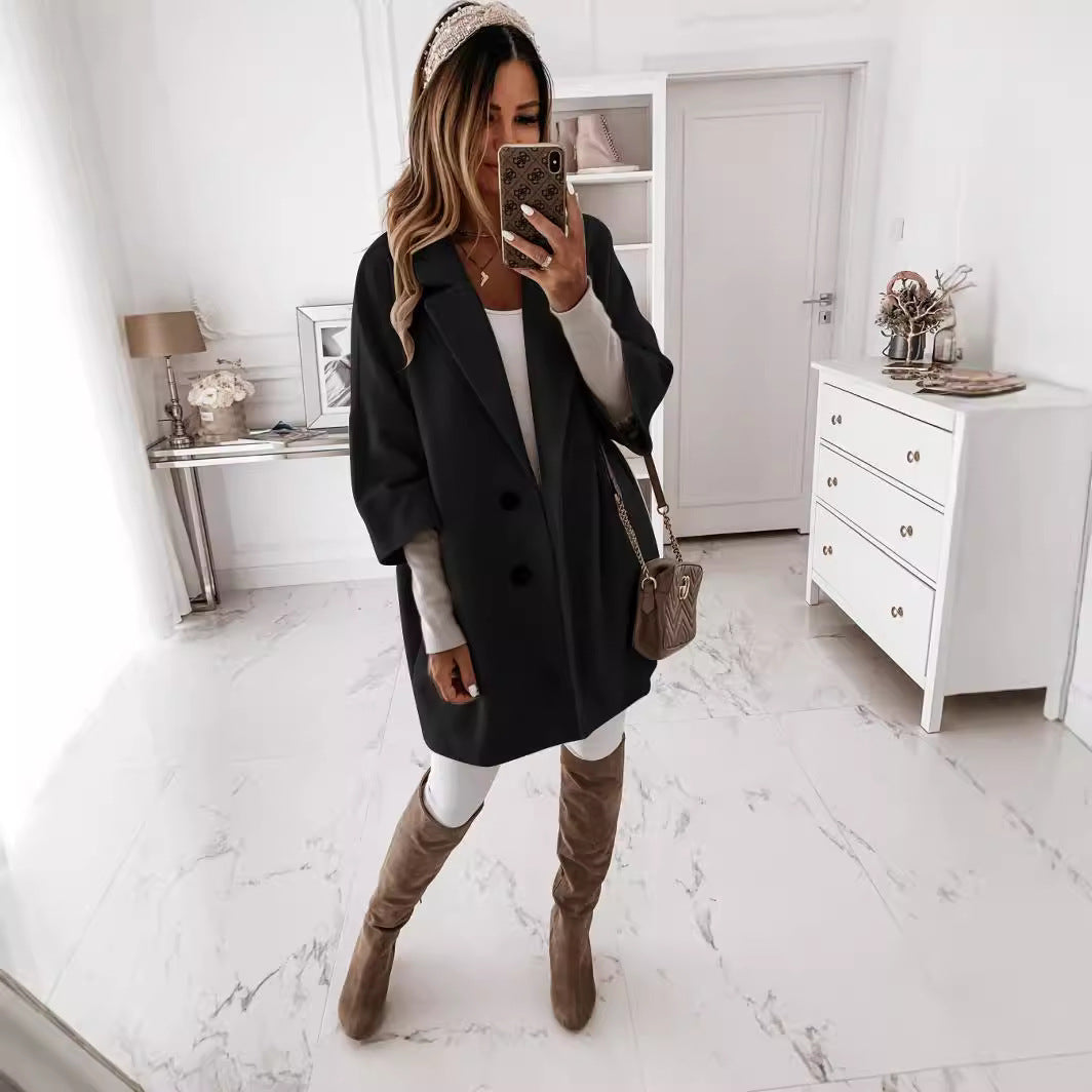 Damen lässiger Oversized-Mantel mit doppeltem Knopfverschluss EB