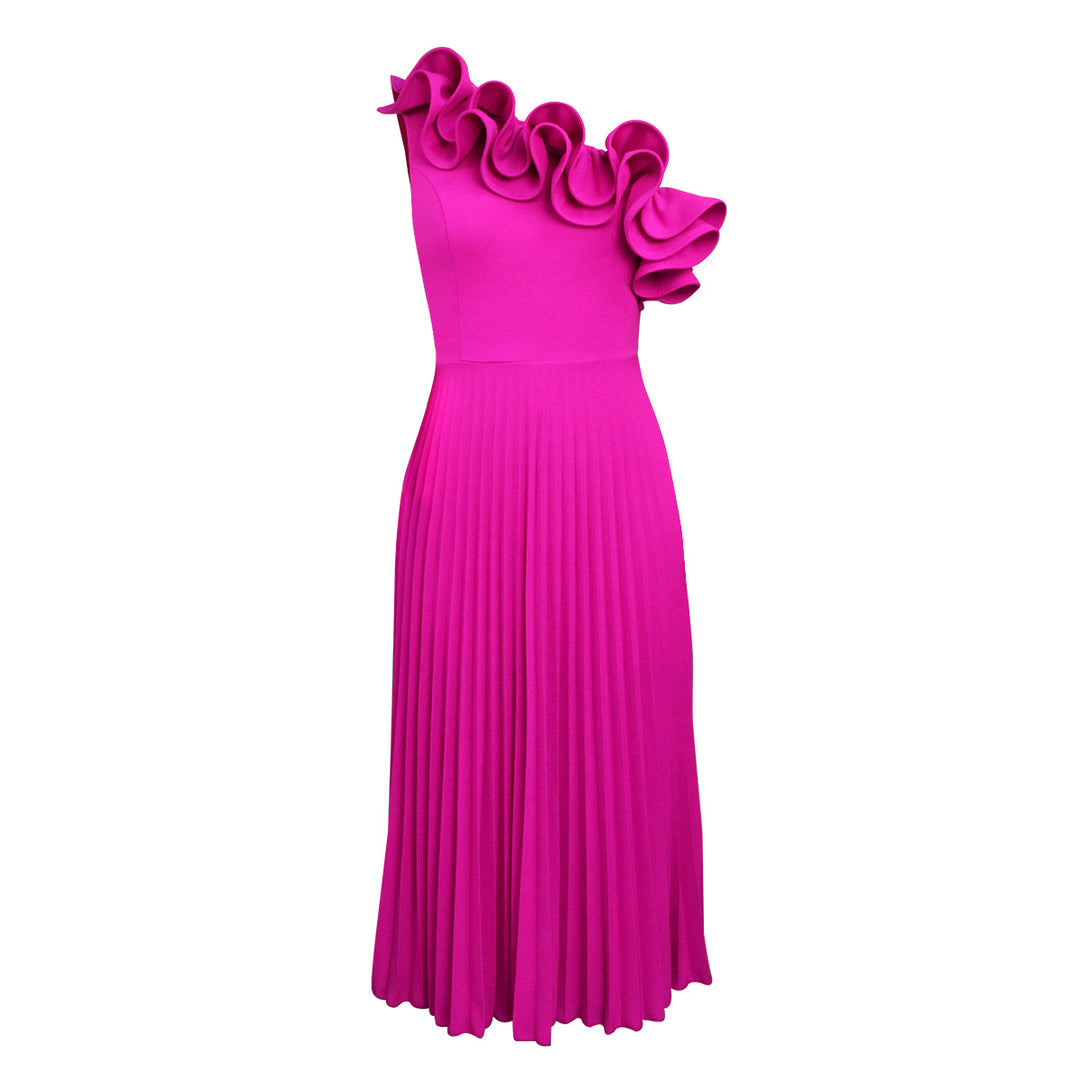 Damen Midi-Kleid mit schulterfreiem Design und voluminösen Rüschen EB