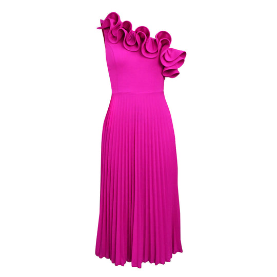 Damen Elegantes Midi-Kleid mit asymmetrischem Rüschen-Ausschnitt EB