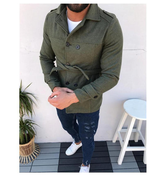 Herren modischer Trenchcoat mit doppelter Knopfleiste und abnehmbarem Gürtel EB