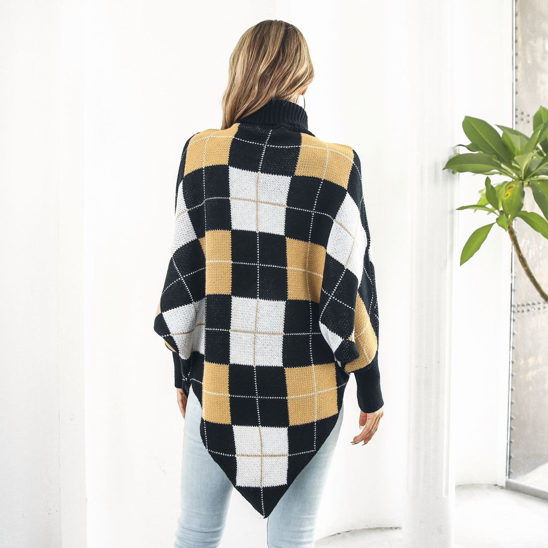 Damen Oversized Strickpullover mit asymmetrischem Saum und hohem Kragen EB