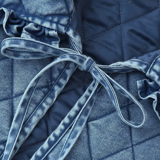 Damen gesteppte Denim-Jacke mit fransigem Kragen EB