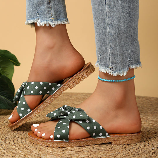 Damen flache Pantoletten mit dekorativem Schleifen-Design und gepolsterter Sohle EB