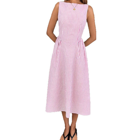 Damen Elegantes Midi-Kleid im Streifenlook EB