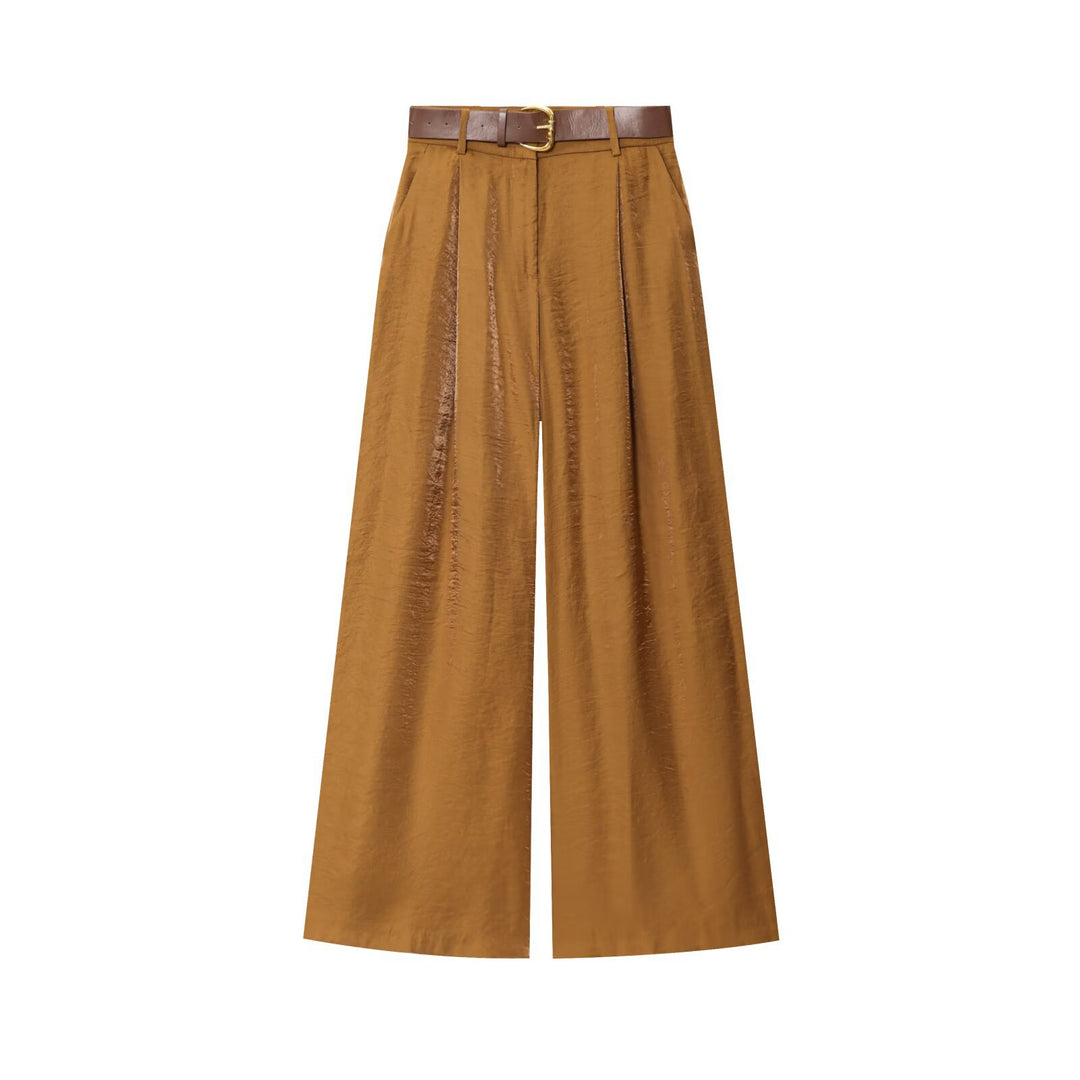 Damen weite Palazzo-Hose mit elegantem Gürtel und seitlichem Schlitz EB
